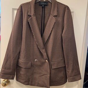 Ann Taylor Women's Black and Brown Checkered Blazer